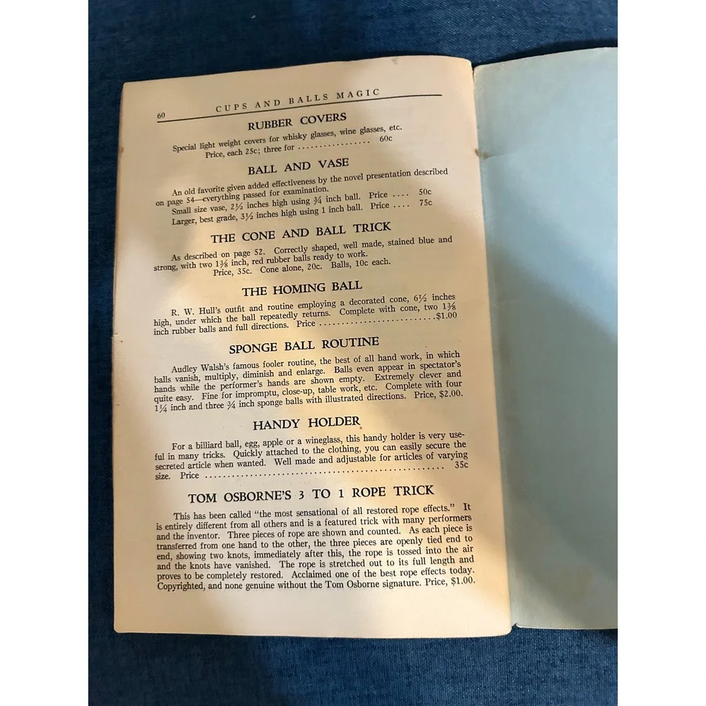 1937 Cups and Balls Magic Tom Osborne Kanter's Magic Shop First Edition Book